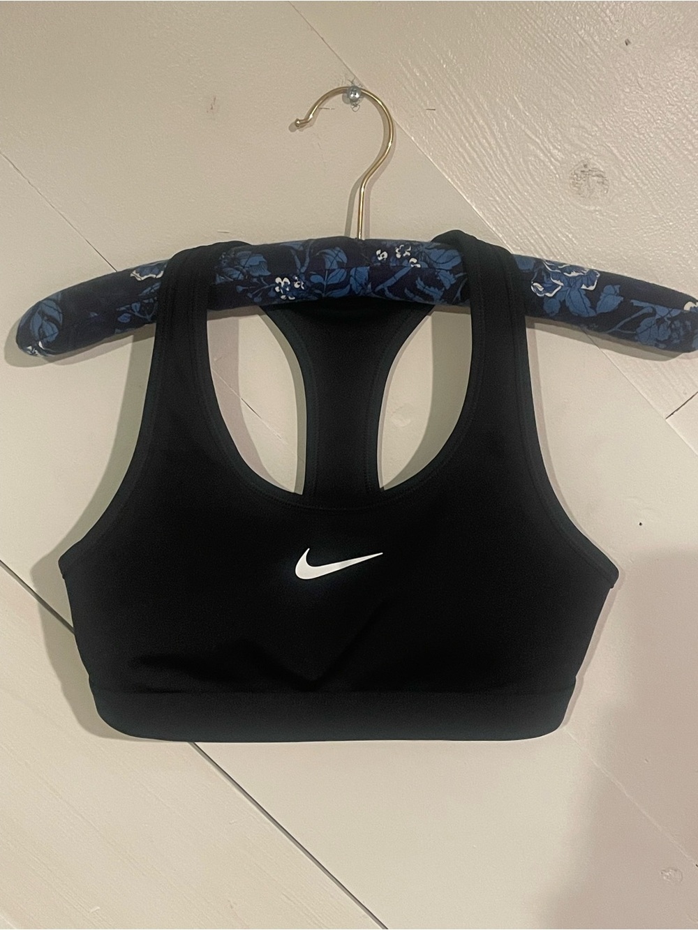 NWOT Nike Black Racerback Sports Bra with White Swoosh